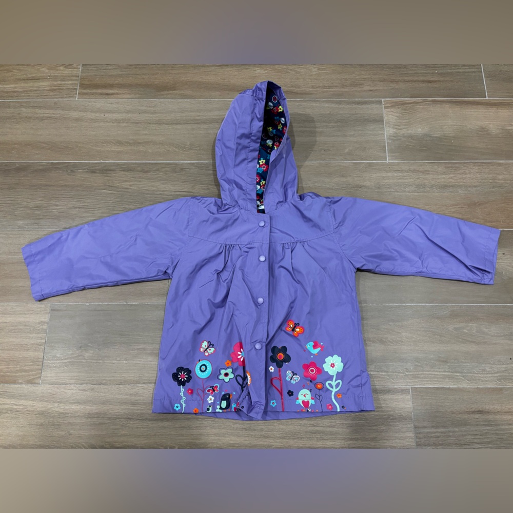 Kids Purple Floral Hooded Rain Jacket